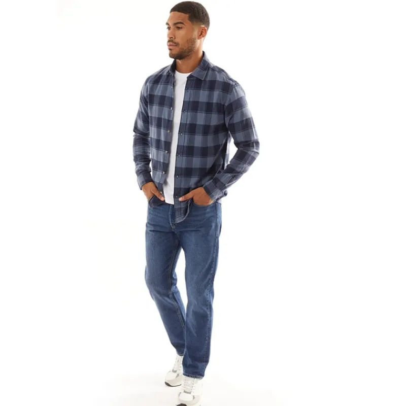 Outlet JACK & JONES Mænd Joshua Efterår Buffalo Langærmet Ternet Skjorte Vintage Indigo Blå
