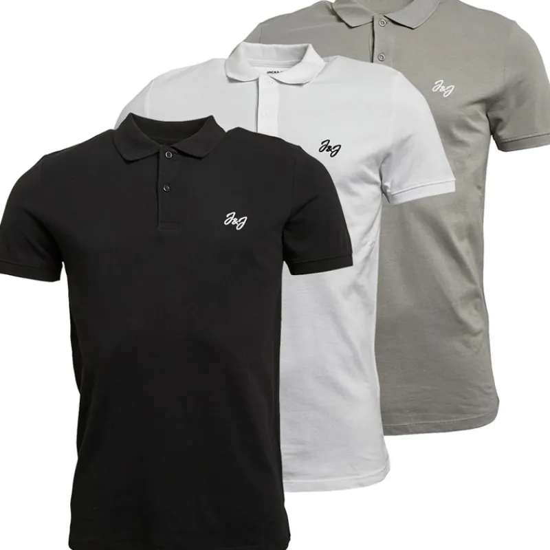 Sale JACK & JONES Mænd Marley 3-pak Polos Hvid/Sort/Grå Flerfarvet