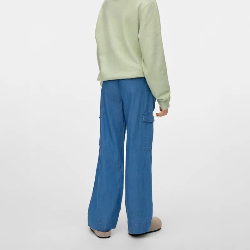 Clearance Vero Moda Piger Demi Cargobukser Medium Blue Denim