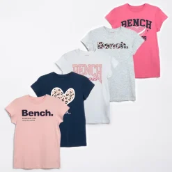 Clearance Bench Piger Juvie Fem Pak T shirts Lys Pink/​Navy/​Hvid/​Lys Pink/​Grå Melange Light Pink,Navy,White,Bright Pink, Grey Marl