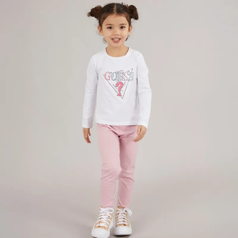 Online Guess Piger langærmet t-shirt Pure White Hvid