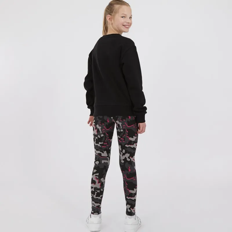 Sale Juicy Couture Piger Oversized Crew Sweatshirt og Abstrakt Leggings Tracksuit Sæt Sort