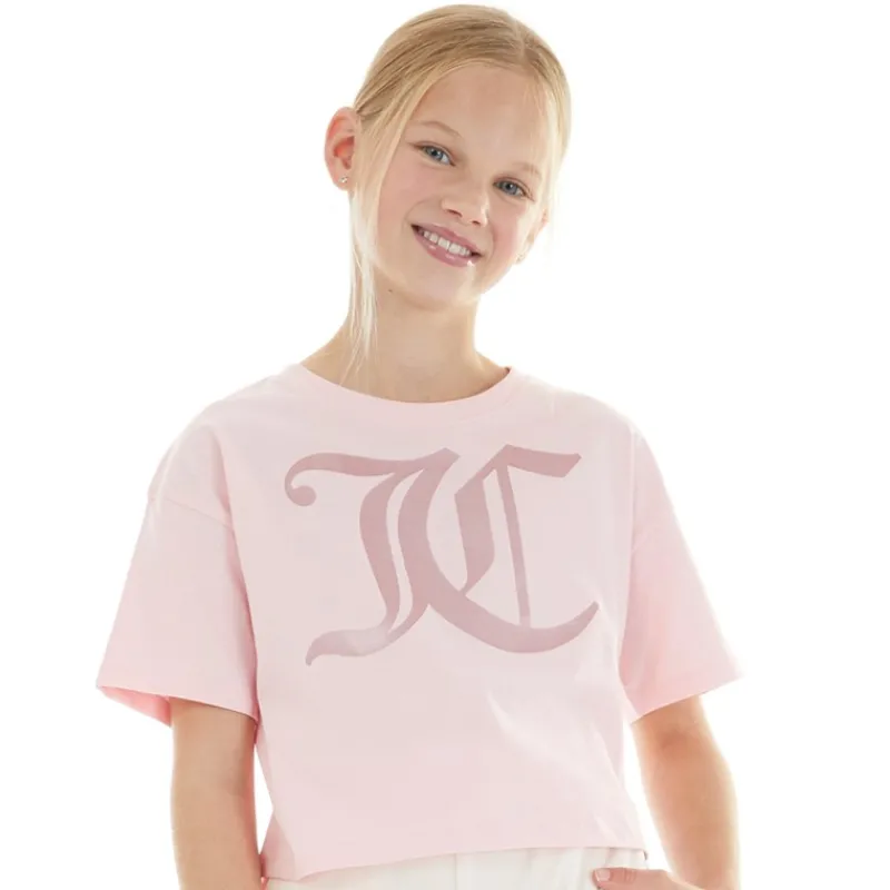New Juicy Couture Piger T-shirt med Kvadratisk Pasform Almond Blossom Lys lyserød