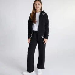 New Juicy Couture Piger T-shirt med lynlås og brede ben Joggingbukser Tracksuit Sæt Sort