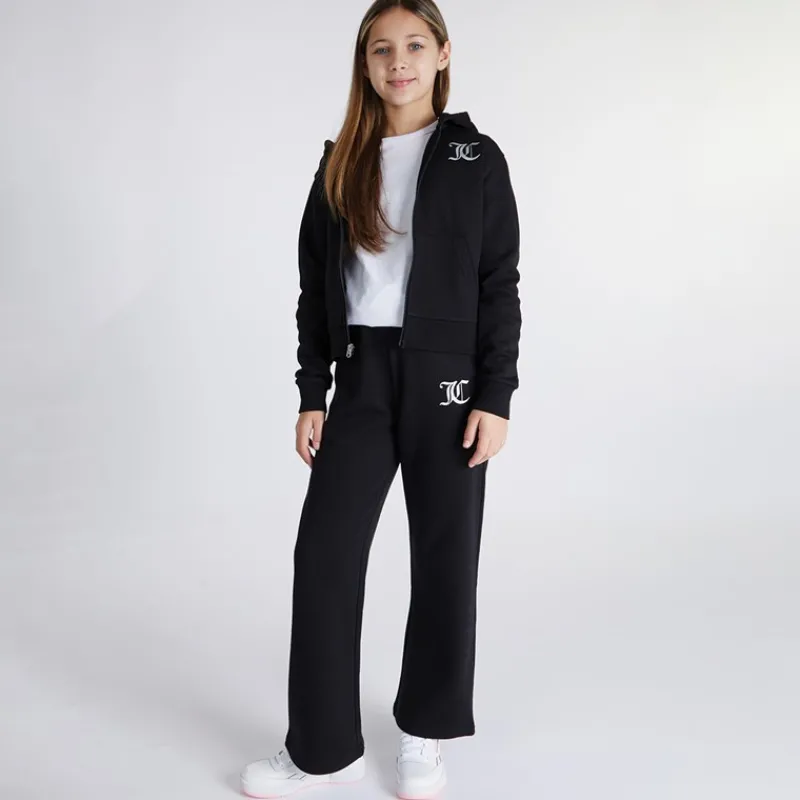 New Juicy Couture Piger T-shirt med lynlås og brede ben Joggingbukser Tracksuit Sæt Sort
