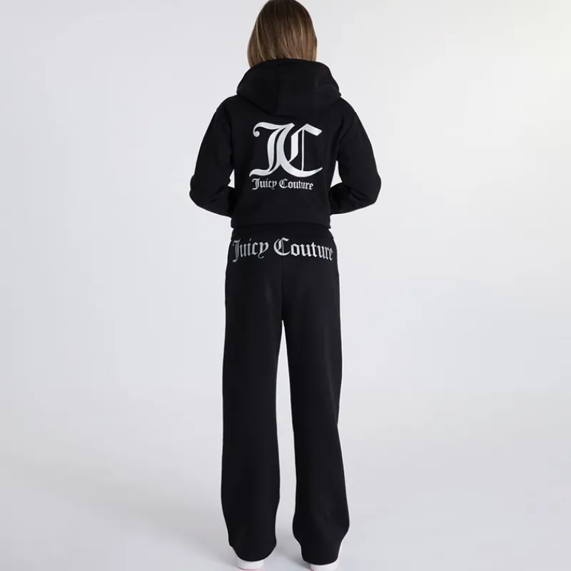 New Juicy Couture Piger T-shirt med lynlås og brede ben Joggingbukser Tracksuit Sæt Sort