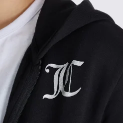 New Juicy Couture Piger T-shirt med lynlås og brede ben Joggingbukser Tracksuit Sæt Sort