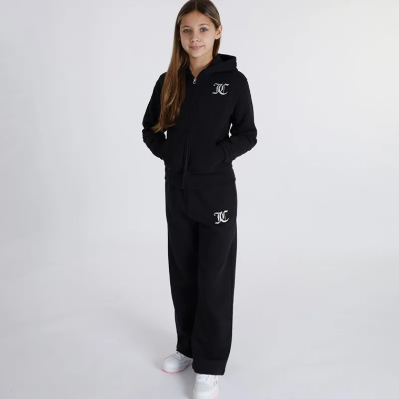 New Juicy Couture Piger T-shirt med lynlås og brede ben Joggingbukser Tracksuit Sæt Sort