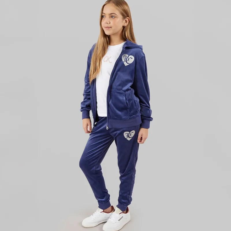 Clearance Juicy Couture Piger Velour Hjerte Logo Træningssæt Blå Print Blå