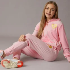 Clearance Juicy Couture Piger Velour Hjerte Logo Træningsdragt Mandelblomst Lyserød