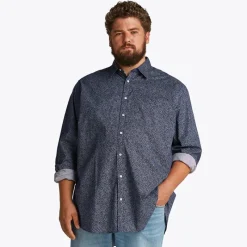 Online Tommy Hilfiger Store størrelser Herre Poplin Langærmet Skjorte Night Sky /​ Ivory Petal Prt