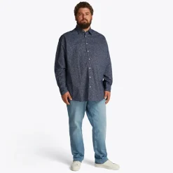 Online Tommy Hilfiger Store størrelser Herre Poplin Langærmet Skjorte Night Sky /​ Ivory Petal Prt